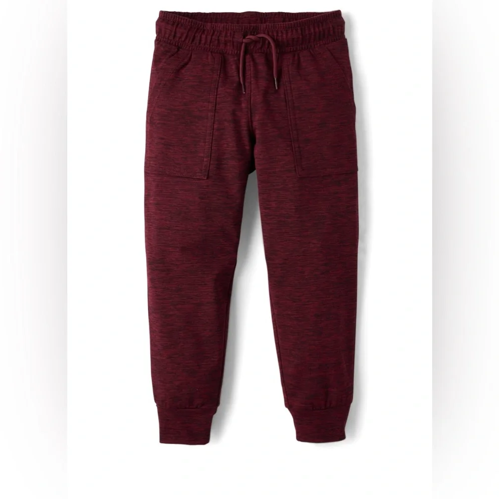 Boys Cozy Active Marl Jogger Pants - Burgundy